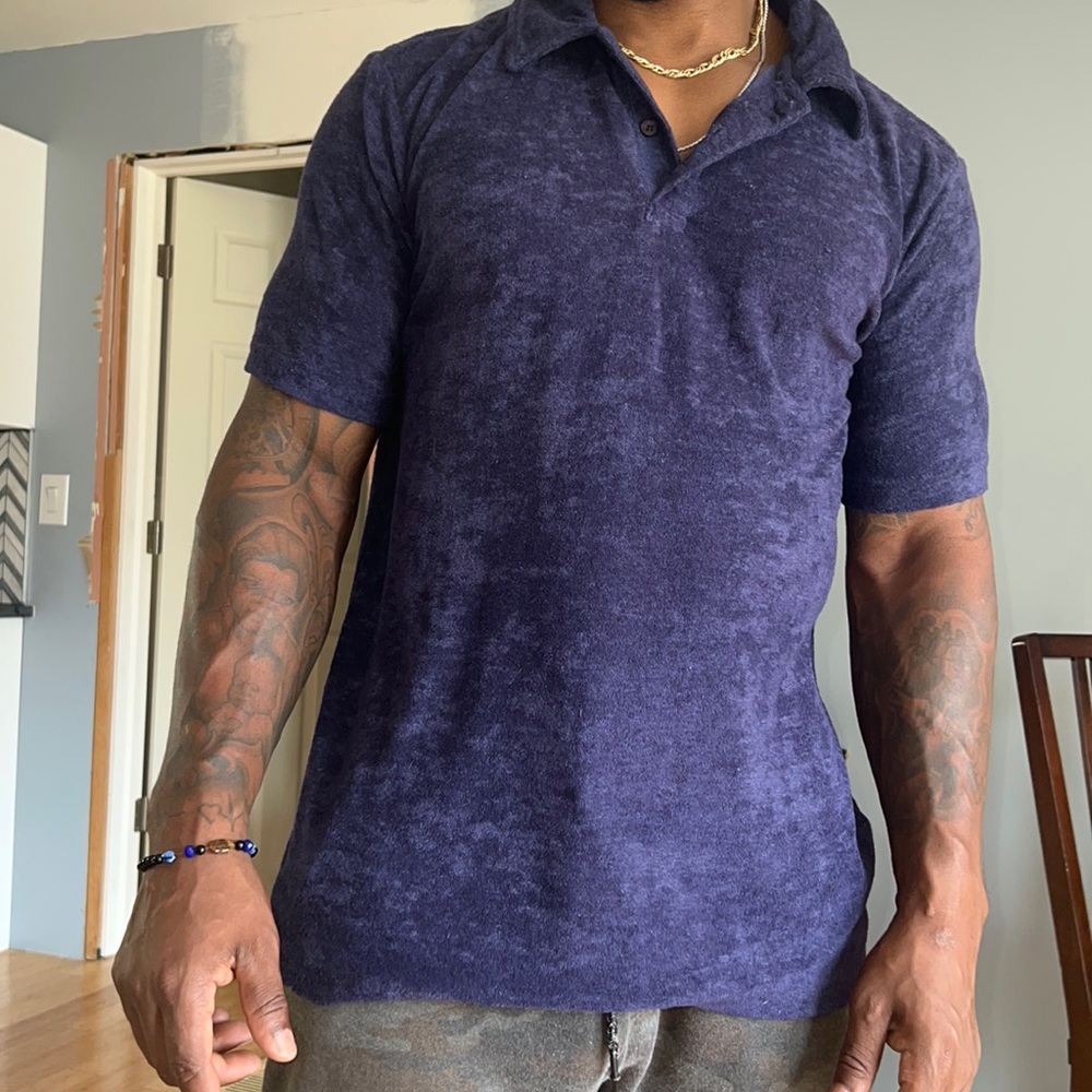 Navy blue trunks polo t shirt size medium